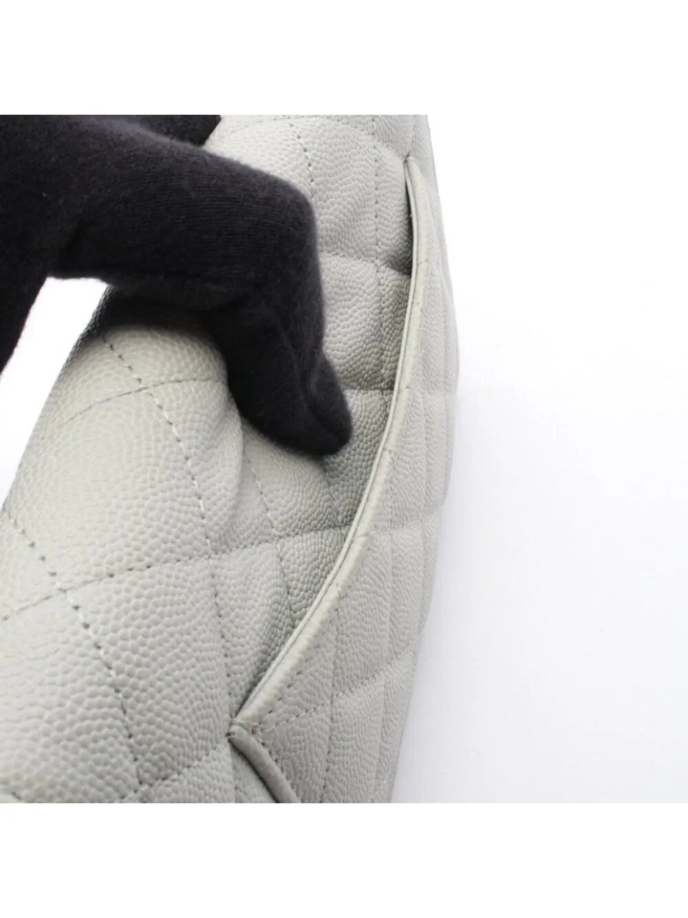 Chanel Shoulder Bag Quilted Light Gray Caviar Leather Chain Wallet